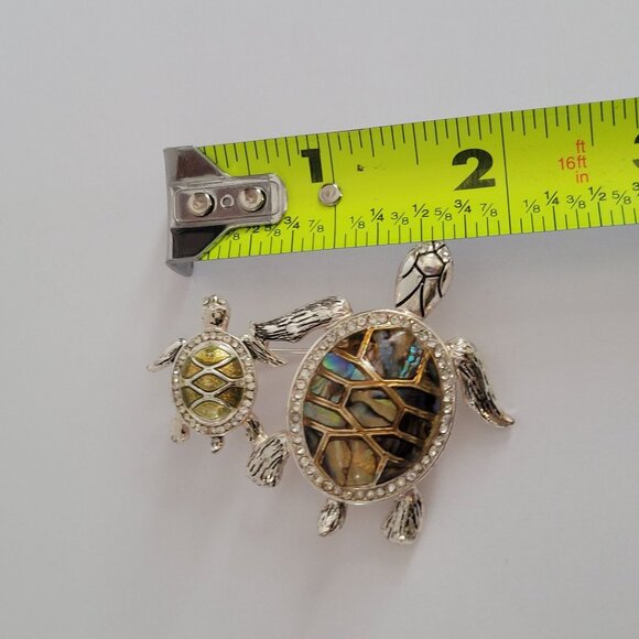 Turtle Brooch Pin With Abalone Shell & Rhinestone Accents By Napier - Picture 3 of 6